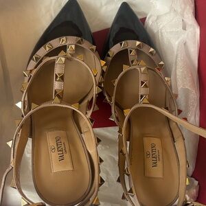 Valentino Black and Tan Rock stud heels